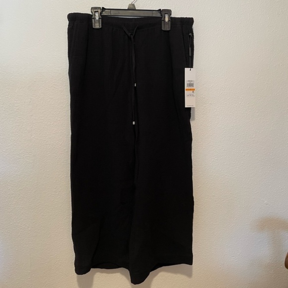 NWT Calvin Klein Women Small Black Cropped Wide Leg Pants Relaxed